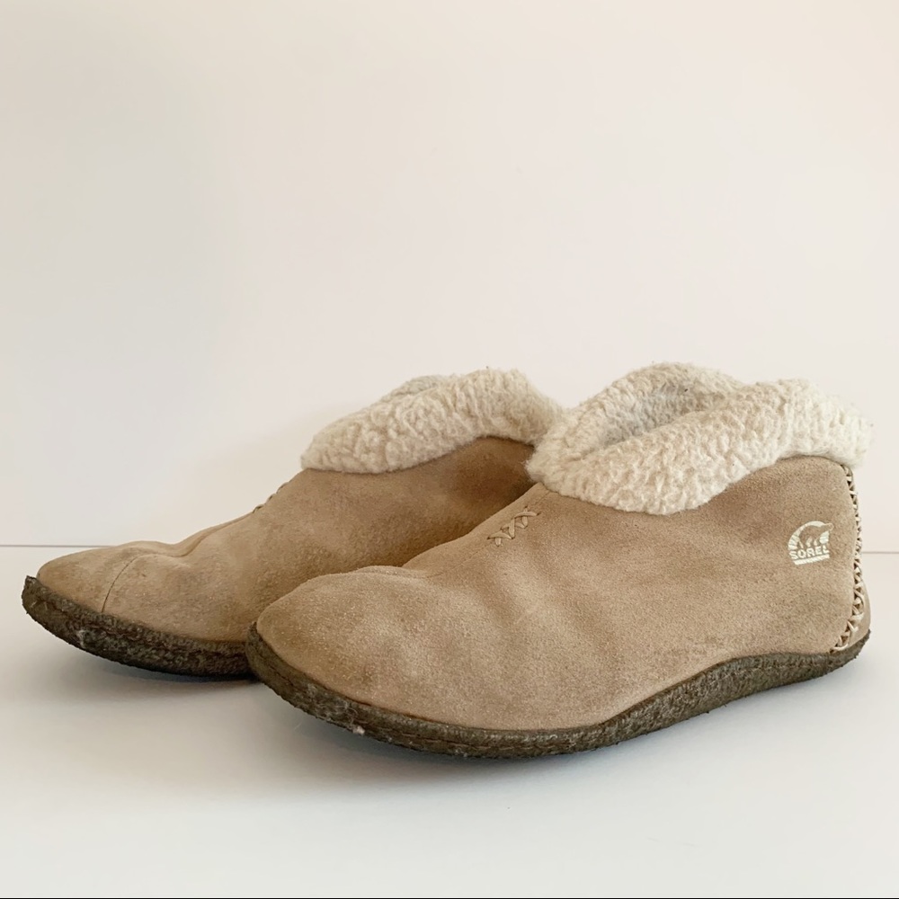 Sorel Valle Bleue Tan Beige Fleece Lined Ankle Bootie Slippers Womens Size 7 - Picture 6 of 11